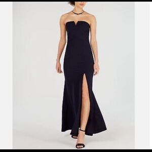 Vince camuto a line strapless navy gown